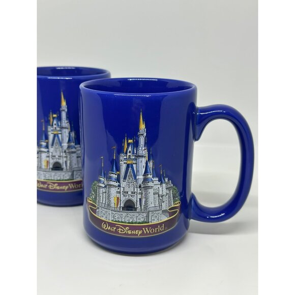 Walt Disney World Souvenir Mug Deep Blue - Magic Kingdom Relief 4.75"| Set of 2 - Picture 2 of 9
